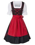 JASAMBAC Women's Oktoberfest Costumes 3 Piece German Dirndl Dress Bavarian Beer Girl Maid Dress Red Carnival Outfits M