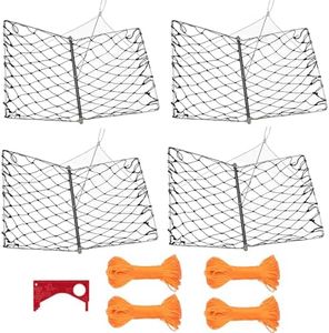 QualyQualy 4 Set Castable Crab Trap, Foldable Crabbing Net with Rope & Bait Clip, Crab Snare/Pots/Traps for Blue Crabs, Dungeness, Crawfish Portable Crabbing Equipment