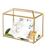 NCYP Small 26 x 15 x 20.3 cm Glass Card Box with Slot & Lock for Wedding Reception - Geometric Clear Envelops Box - Party Centerpiece, Gold Decorative (Slot Length 16 cm)