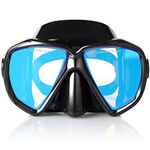 Scuba Diving Mask, HD Snorkeling Mask Anti-Fog Swim mask Tempered Glasses Professional Snorkel Goggles Leak-Proof Swim Goggles with Nose Cover for Diving, Snorkeling, Swimming (Black(Blue Lens))