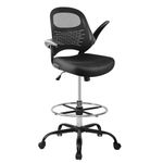 HYLONE Tall Adjustable Drafting Chair, Heavy Duty Tall Office Chair Mesh for High Standing Desks and Drafting Tables, Ergonomic Design with Foldable Arms and Adjustable Foot Ring, Black