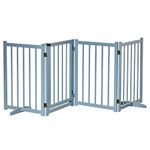 PawHut Freestanding Pet Gate for Small and Medium Dogs, Wooden Foldable Dog Safety Barrier with 4 Panels, 2 Support Feet, 80 cm Tall for Doorways, Stairs Blue-grey