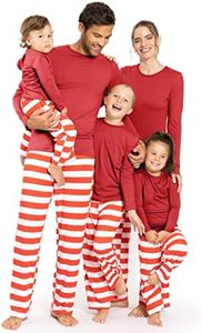 Oh So Soft Unisex Kid's Matching Family Christmas Holiday Set Red Top Red White Stripes Bottom X-Large