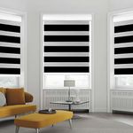 GRLIVA Cordless Zebra Roller Blinds Cordless Window Blinds,Day and Night Blinds for Windows,Dual Layer Sheer Shades,Light Filtering or Privacy Window Drapes,Black,12" W × 72" H