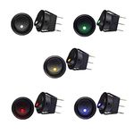 Qiuyan 10pcs LED Illuminated Round 5 Color Rocker Switch Press Button On/Off 12v 25A Car Van Dash Light for Car Auto Boat Household Appliances