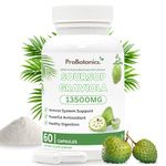 Organic Soursop Graviola Capsules | Extra High Strength 13500mg 30:1 Extract Per Serving | Potent Antioxidant & Immune Support - 60 Capsules