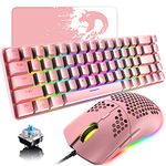 60% Mechanical Gaming Keyboard Blue Switch Mini 68 Keys Wired Type C Chroma RGB 18 Backlit Effects,Lightweight Gaming Mosue 6400DPI Honeycomb Optical,Gaming Mouse Pad for Gamers and Typists(Pink)