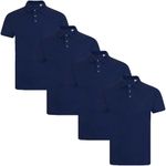 True Face Mens Polo Shirt Plain Tshirt Short Sleeve Summer Work Pique T Shirt Workwear Adult Tee Classic Casual Top Navy Plain - 4 Pack XL