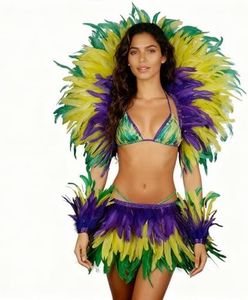 anpingift Mardi Gras Feather Costume Set Pro - Multicolor Large Feather Cape Cloak and Shorts Outfit for Rio Carnival Mardi Gras Festival