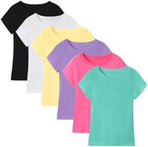 6 Pack Cotton Girls T Shirts Kids Short Sleeve Tops Summer Tee Shirts Clothes for Toddlers