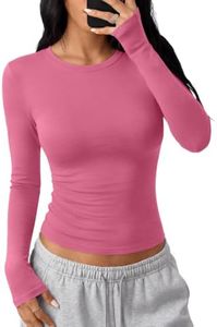 Trendy Queen Cotton Long Sleeve Shirts for Women Hot Pink XS