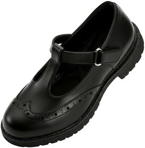 PATPAT Girls School Shoes Mary Jane Shoes Uniform Dress Flats T-Strap Chunky Heel Round Toe Loafers Oxfords for Little/Big Kids Black size12