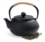 Hwagui - Cast Iron Teapot, Japanese Tea Kettle with Stainless Steel Infuser, Suitable for Tea Leaves and Tea Bags Pearl Embossing Design, Japanese Tetsubin, Safe for Stovetop, 600ML/20OZ