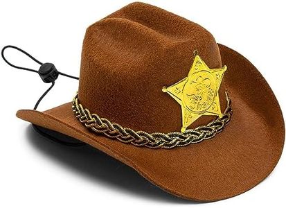 BLUE PANDA Mini Cowboy Hat for Dogs, Pet Halloween Costume Accessory, Dog Sheriff Halloween Costume with Adjustable Elastic String, Halloween Hats for Dogs, Brown (7.5 x 6 x 3.5 in)