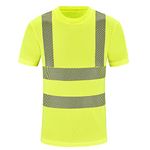 AYKRM Hi Viz VIS High Visibility t Shirt Reflective Tape Safety Security Work T-Shirt Breathable Lightweight Double Tape Workwear Top (Yellow, L)