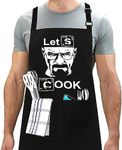 LINEN CLOSET® Adjustable Bbq Aprons for Men Funny Rude Chef Aprons Christmas Grilling Gifts for Dad Son Father Husband with 2 Pockets- Lets Cook Apron