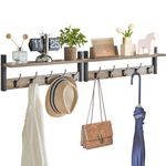 YMYNY Coat Rack Shelf Wall Mounted, Coat Hooks Set of 2, Entryway Coat Hanger with 10 Hooks, Wall Floating Shelf with Hat Rack, for Kitchen, Bedroom, Bathroom, Silver Gray 120 × 11× 19.5CM HWS004Y-2