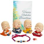 To The Nines Rakhi Gift Set for Brother Gift Combo - Rakhi with Cute Polynesin Buddha Set of 4, Tilak Material & Greeting Card