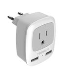 TESSAN Universal Power Plug Adapter with Dual USB Charging Ports, 3 in 1 AC Outlet for USA to Most of EU Europe (Type C)