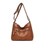 Vohoney Crossbody Shoulder Bag for Women Multi Pocket Messenger Bag Soft PU Leather Cross-Body Handbags for Ladies (Ladies Shoulder Bag for Brown)