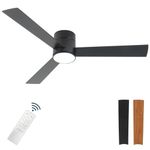 GESUM Flush Mount Ceiling Fan with Lights, 52" Low Profile Ceiling Fans with Remote Control, Dimmable, Quiet DC Motor, Reversible, Black Ceiling Fans for Bedroom Kitchen Porch Patios