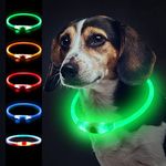 Mardiko Light up Dog Collar Rechargeable Adjustable Length for Small Medium Large Dogs Cats, Flashing LED Puppy Collars Illuminated Dog Collars with 3 Light Modes Waterproof, Green