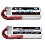 HRB 2PCS 2200mAh 14.8V 4S 30C RC LiPo Battery Pack with Deans T Plug for RC Airplane Helicopter Quadcopter Vehicle Boat