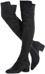 N.N.G Women Over the Knee Boots Thigh High Suede Black Block Low 2 Inch Heel Chunky Above Knee Winter Pointed toe, Black Ihch Heel, 8