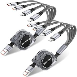 Aywenny Multi Charging Cable 3A 2Pack 4 in 1 Retractable USB Cable Fast Charger Cord with IP/Type C/Micro USB Port for Phone 13 12 11 Xs Xr X/Tablets/Samsung Galaxy/Huawei/Sony/LG/HTC/Ps4 5… (Grey)