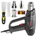 Heat Gun, TAKGIKO 2000W Heavy Duty Hot Air Gun Kit 50℃~650℃ Dual Temperature Settings with 6 Attachments Overload Protection for Crafts, Shrink Wrapping/Tubing, Paint Removing