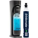 Drinkmate Sparkling Cocktail Mocktail Wine Juices and Water Maker, Carbonates Any Drink with Push-Button Simplicity, with 1L bottle and 60 Litre CO2 cylinder, Matte Black