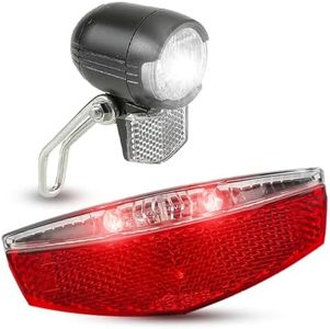 Alles-Rad | EB60 LED E-Bike Beleuchtung Set 6V-48V 60Lm Halterung & Lichtkabel Reflektor +2LED Slim- Rücklicht für E-Bike Betrieb Montage am Gepäckträger - 50mm oder 80mm IPX4 StVZO K1353 Schwarz/Rot