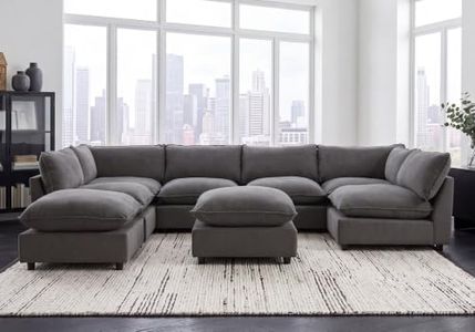 Iroomy Modular Sectional Sofa, Oversized Chenille Cloud Couch, Deep Comfy Seat, 8-Seater Sofas Couches for Living Room, Dark Grey, High Feet