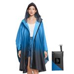 SOPPY Lightweight Waterproof Rain Poncho for Women Men, Windproof Reusable Ripstop Breathable Raincoat with Hood for Outdoor Activities Quick Dry Hooded Raincoat Free Size - Gradient Blue