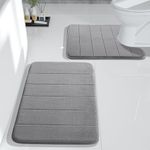 Yimobra Memory Foam Bath Mat Set, 2 Piece Soft Rugs,17x24 and 24x20.4 U-Shaped, Toilet rug, Water Absorption, Non Slip, Thick, Dry Fast for Bathroom Floor Mat, Grey