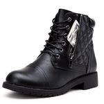 VEPOSE Women's Combat Boots, 903CA Ankle Boots Stylish Casual Booties Low Heel with Lace-up and Inner Zipper, Black, Size 8 US-with Pocket Wallet(CJY903 black 08)