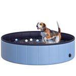 PawHut Foldable Dog Paddling Pool Pet Cat Swimming Pool Indoor/Outdoor Collapsible Summer Bathing Tub Shower Tub Puppy Washer (Blue, Φ120 × 30H cm)