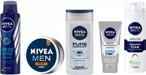 Nivea Men Festive Kit (Pure Impact Shower Gel + Fresh Active Deodorant + Dark Spot Reduction Creme + Sensitive Shaving Foam + Dark Sport Reduction Face Wash) (5 Items in the set),5 Count (Pack of 1)