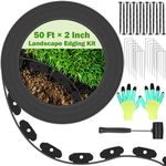 Jupwalz 50ft×2in Landscape Edging Kit with 90pcs 2 Types of Garden Staples, No Dig Garden Edging Border with Staples, Hammer, Gloves for Landscaping Border Edging Flower Beds Edging Lawn Edging