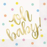 Unique Oh Baby! Luxurious Gold Foil Stamped Paper Luncheon Napkins (Pack of 16) - Premium Quality & Absorbent Party Essential, Perfect For Baby Showers & Celebrations