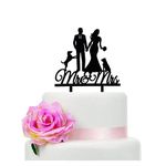 Mr & Mrs Wedding Cake Topper, Farmer Southern Style Wedding Cake Topper, Rustic Wedding Cake Topper, Black Silhouette Cake Topper（Dog)