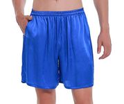 LEPTON 100% Mulberry Silk Shorts for Men, Silk Boxers Sleepwear, Relaxed Fitness Wear, Front Pockets, Elastic Waist (Royal Blue, L)