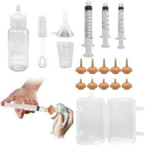 KTXM Newborn Pet Feeding Kit, Bottle, 3 Syringes & 11 Silicone Nipples