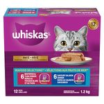 WHISKAS Seafood Selections Adult Wet Cat Food Paté Multipack - 6 Whitefish and Tuna, 6 Salmon, 12x100g Tray