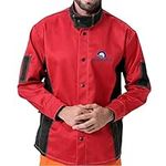 Welding Jacket Flame Resistant Cotton Heat Proof Welders Sleeved Coat PPE (Large)