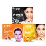 VLCC Diamond Facial Kit - 60g, VLCC Papaya Fruit Facial Kit - 60g & VLCC Gold Facial Kit - 60g | Skin purifying with Parlour Glow | Glowing, Blemish Free Skin | Pamper your Skin for a Luminous Glow