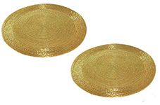 SIMPI HOME DECOR Decorative Handmade Beaded Round Gold Placemat Perfect for Dining Table Dia 12" (30x30 Cm) Set of 2