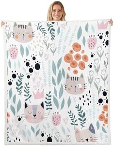 Cat Fleece Blanket for Bed Chair,Cute Animal Kitten Pet Cats Blanket Cat Lovers Gifts,Flower Plant Tree Branches Botanical Throw Blanket 50"x60",Loving Heart Print Cat Footprint Bed Blanket