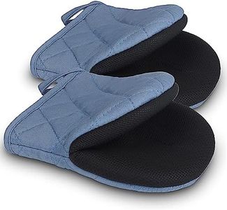 Goldmeet 1 Pair Short Oven Mitts, Heat Resistant Silicone Kitchen Mini Mitts for 500 Degrees, Non-Slip Grip Surfaces and Hanging Loop Glove, Baking Grilling Barbecue Microwave Machine Washable, Blue