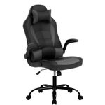 BestOffice Gaming Chair Ergonomic PC Video Game Chair Racing Computer Chair with Lumbar Support Flip Up Arms Headrest PU Leather Executive High Back Chair (Grey, Without footrest)